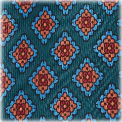 Viola Milano - Diamond Floral Handprinted Ancient Madder Silk Tie - Green Mix - Made in Italy - Luxury Exclusive Collection - Avvenice