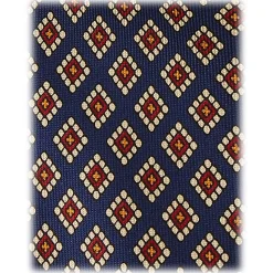 Viola Milano - Diamond Pattern 3-Fold Handprinted Selftipped Silk Tie - Navy - Handmade in Italy - Luxury Exclusive Collection - Avvenice