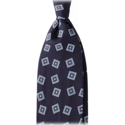 Viola Milano - Diamond Pattern Handrolled Woven Silk Tie - Navy/Sea - Handmade in Italy - Luxury Exclusive Collection - Avvenice