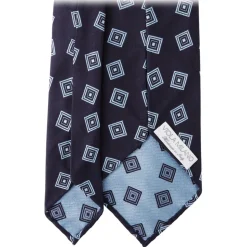 Viola Milano - Diamond Pattern Handrolled Woven Silk Tie - Navy/Sea - Handmade in Italy - Luxury Exclusive Collection - Avvenice