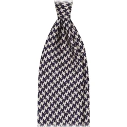 Viola Milano - Dogtooth Selftipped Italian Silk Tie - Navy - Handmade in Italy - Luxury Exclusive Collection - Avvenice