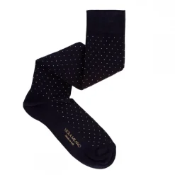 Viola Milano - Dot Over-the-Calf Cotton and Silk Socks - Navy and White - Handmade in Italy - Luxury Exclusive Collection - Avvenice