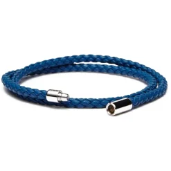 Viola Milano - Double Braided Italian Leather Bracelet - Blue - Handmade in Italy - Luxury Exclusive Collection - Avvenice