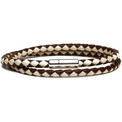 Viola Milano - Double Braided Two-Tone Italian Leather Bracelet - Brown Sand - Handmade in Italy - Luxury Exclusive Collection - Avvenice