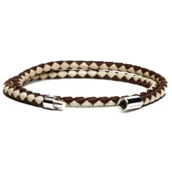 Viola Milano - Double Braided Two-Tone Italian Leather Bracelet - Brown Sand - Handmade in Italy - Luxury Exclusive Collection - Avvenice