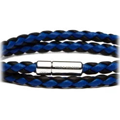 Viola Milano - Double Braided Two-Tone Italian Leather Bracelet - Black Blue - Handmade in Italy - Luxury Exclusive Collection - Avvenice
