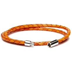 Viola Milano - Double Braided Italian Leather Bracelet - Orange Mix - Handmade in Italy - Luxury Exclusive Collection - Avvenice