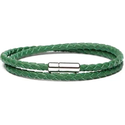 Viola Milano - Double Braided Italian Leather Bracelet - Green - Handmade in Italy - Luxury Exclusive Collection - Avvenice