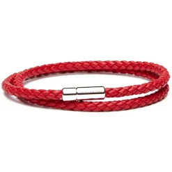 Viola Milano - Double Braided Italian Leather Bracelet - Red - Handmade in Italy - Luxury Exclusive Collection - Avvenice