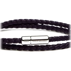 Viola Milano - Double Braided Italian Leather Bracelet - Deep Purple - Handmade in Italy - Luxury Exclusive Collection - Avvenice