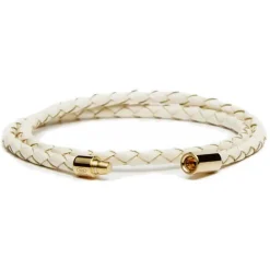 Viola Milano - Double Braided Italian Leather Bracelet Gold Clasp - Off White - Handmade in Italy - Luxury Exclusive Collection - Avvenice