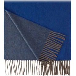 Viola Milano - Double Face 100% Zibellino Cashmere Scarf - Blue/Taupe - Handmade in Italy - Luxury Exclusive Collection - Avvenice