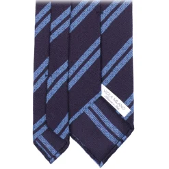 Viola Milano - Fina Stripe 3-Fold Grenadine Tie - Navy/Blue - Handmade in Italy - Luxury Exclusive Collection - Avvenice