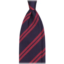 Viola Milano - Fina Stripe 3-Fold Grenadine Tie - Navy/Red - Handmade in Italy - Luxury Exclusive Collection - Avvenice