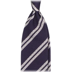 Viola Milano - Fina Stripe 3-Fold Grenadine Tie - Navy/White - Handmade in Italy - Luxury Exclusive Collection - Avvenice