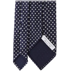 Viola Milano - Floral Pattern Selftipped Italian Silk Tie - Navy/White - Handmade in Italy - Luxury Exclusive Collection - Avvenice