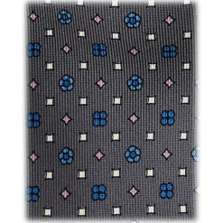 Viola Milano - Floral Pattern Handprinted Selftipped Silk Tie - Grey Mix - Handmade in Italy - Luxury Exclusive Collection - Avvenice