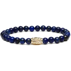 Viola Milano - Gemstone 6 mm Bracelet - Gold Tube - Deep Sea - Handmade in Italy - Luxury Exclusive Collection - Avvenice