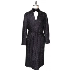 Viola Milano - Handprinted Silk Dressing Gown - Navy Spot - Handmade in Italy - Luxury Exclusive Collection - Avvenice