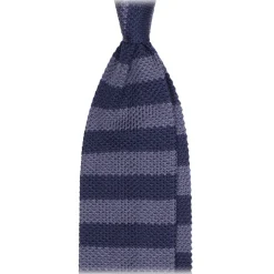 Viola Milano - Knitted Classic Stripe Silk Tie - Sea/Navy - Handmade in Italy - Luxury Exclusive Collection - Avvenice