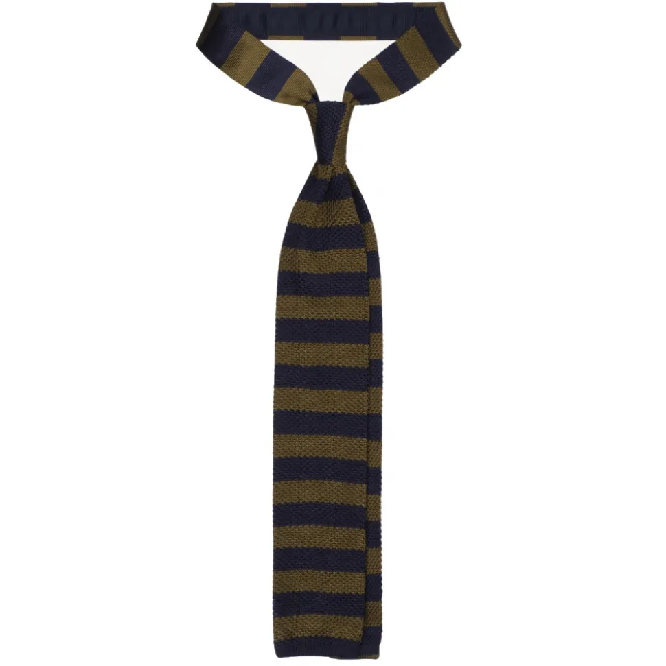 Viola Milano - Knitted Classic Stripe Silk Tie - Olive/Sand - Handmade in Italy - Luxury Exclusive Collection - Avvenice