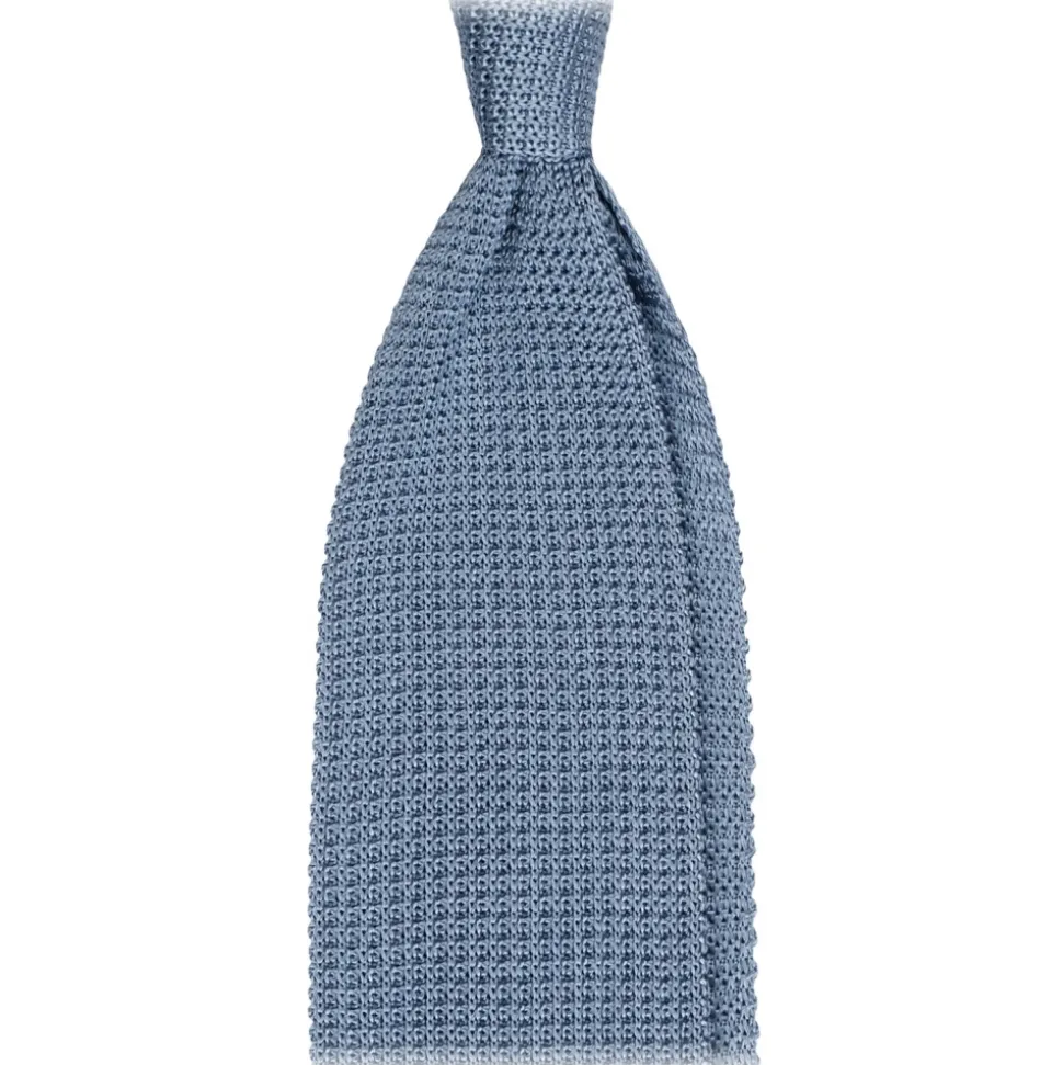 Viola Milano - Knitted Limited Label V-End Silk Tie - Ice Blue - Handmade in Italy - Luxury Exclusive Collection - Avvenice
