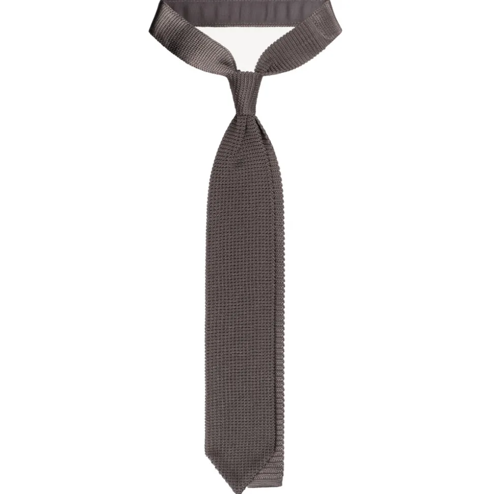 Viola Milano - Knitted Limited Label V-End Silk Tie - Grey - Handmade in Italy - Luxury Exclusive Collection - Avvenice