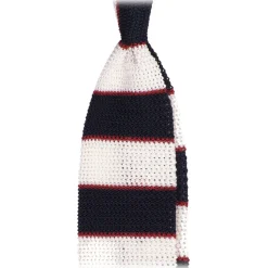 Viola Milano - Knitted Multi Stripe Silk Tie - Navy/White Mix - Handmade in Italy - Luxury Exclusive Collection - Avvenice