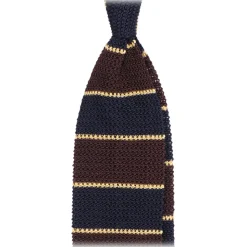 Viola Milano - Knitted Multi Stripe Silk Tie - Brown Mix - Handmade in Italy - Luxury Exclusive Collection - Avvenice