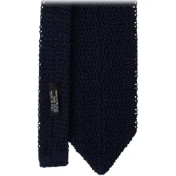 Viola Milano - Knitted Solid V-End Silk Tie - Navy - Handmade in Italy - Luxury Exclusive Collection - Avvenice