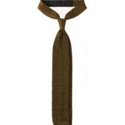 Viola Milano - Knitted Zig Zag Pattern Silk Tie - Olive - Handmade in Italy - Luxury Exclusive Collection - Avvenice