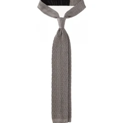 Viola Milano - Knitted Zig Zag Pattern Silk Tie - Light Grey - Handmade in Italy - Luxury Exclusive Collection - Avvenice