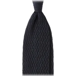 Viola Milano - Knitted Zig Zag Pattern Silk Tie - Midnight Navy - Handmade in Italy - Luxury Exclusive Collection - Avvenice