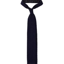 Viola Milano - Knitted Zig Zag Pattern Silk Tie - Navy - Handmade in Italy - Luxury Exclusive Collection - Avvenice