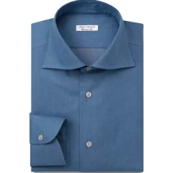Viola Milano - Light Denim Super Roll Cut-Away Collar Dress Shirt - Denim - Handmade in Italy - Luxury Exclusive Collection - Avvenice