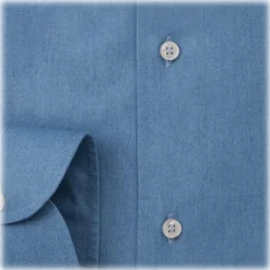 Viola Milano - Light Denim Super Roll Cut-Away Collar Dress Shirt - Denim - Handmade in Italy - Luxury Exclusive Collection - Avvenice