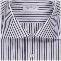 Viola Milano - Long Sleeve Shirt - Midnight and White - Handmade in Italy - Luxury Exclusive Collection - Avvenice