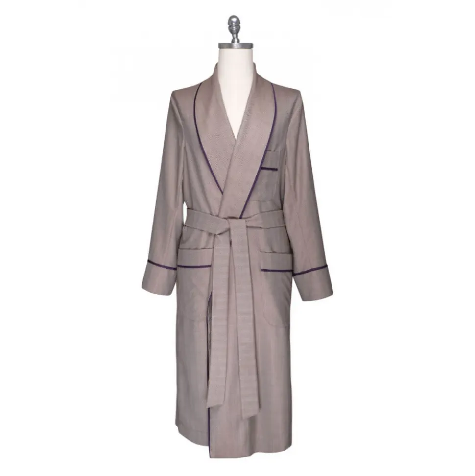 Viola Milano - Loro Piana Wool and Silk Dressing Gown - Beige Pattern - Handmade in Italy - Luxury Exclusive Collection - Avvenice