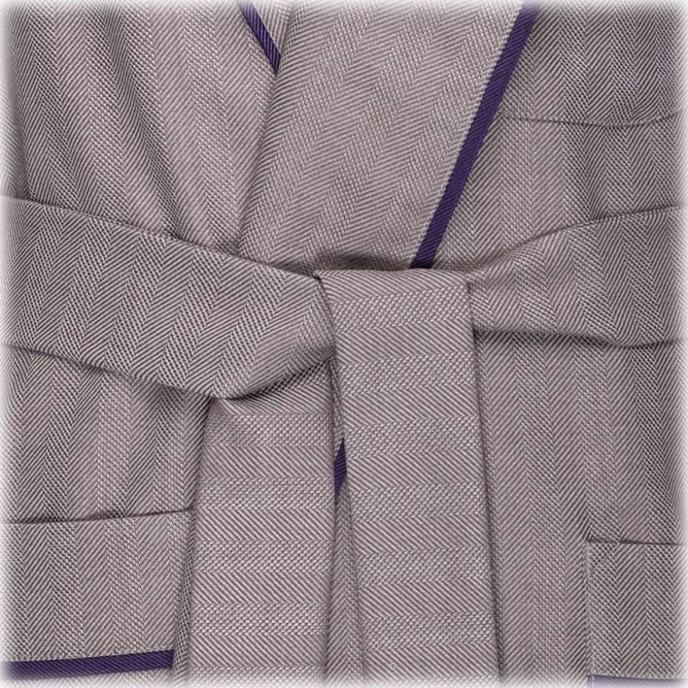 Viola Milano - Loro Piana Wool and Silk Dressing Gown - Beige Pattern - Handmade in Italy - Luxury Exclusive Collection - Avvenice