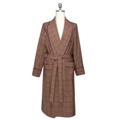 Viola Milano - Loro Piana Wool and Silk Dressing Gown - Coffee Glencheck - Handmade in Italy - Luxury Exclusive Collection - Avvenice