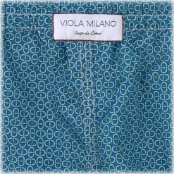 Viola Milano - Maillon Printed Swimtrunks - Navy and Turquoise - Handmade in Italy - Luxury Exclusive Collection - Avvenice