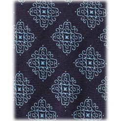 Viola Milano - Medallion Archive Vintage Handrolled Woven Silk Tie - Navy/Sea - Handmade in Italy - Luxury Exclusive Collection - Avvenice