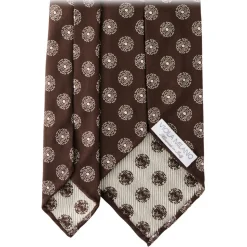 Viola Milano - Medallion 3-Fold Handrolled Woven Silk Tie - Brown Mix - Handmade in Italy - Luxury Exclusive Collection - Avvenice