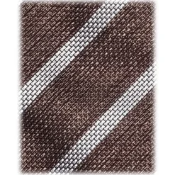 Viola Milano - Melange Stripe 3-Fold Grenadine Tie - Sand/White - Handmade in Italy - Luxury Exclusive Collection - Avvenice