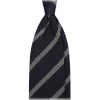 Viola Milano - Melange Stripe 3-fold Grenadine Tie - Navy/White - Handmade in Italy - Luxury Exclusive Collection - Avvenice