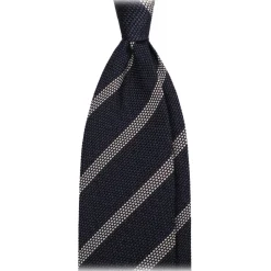 Viola Milano - Melange Stripe 3-fold Grenadine Tie - Navy/White - Handmade in Italy - Luxury Exclusive Collection - Avvenice