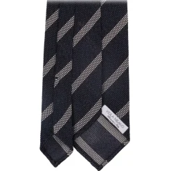 Viola Milano - Melange Stripe 3-fold Grenadine Tie - Navy/White - Handmade in Italy - Luxury Exclusive Collection - Avvenice