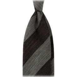 Viola Milano - Melange Stripe 3-fold Grenadine Tie - Brown/Beige - Handmade in Italy - Luxury Exclusive Collection - Avvenice
