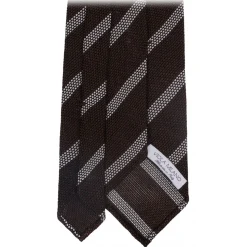 Viola Milano - Melange Stripe 3-fold Grenadine Tie - Brown/White - Handmade in Italy - Luxury Exclusive Collection - Avvenice