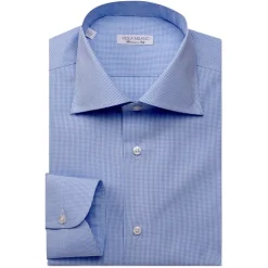 Viola Milano - Micro Check Cut-Away Collar Dress Shirt - Blue/White - Handmade in Italy - Luxury Exclusive Collection - Avvenice